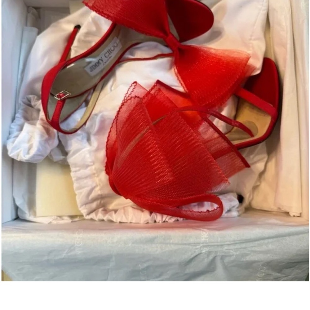 Jimmy Choo Red Ribbon Heels - Picture 4 of 4